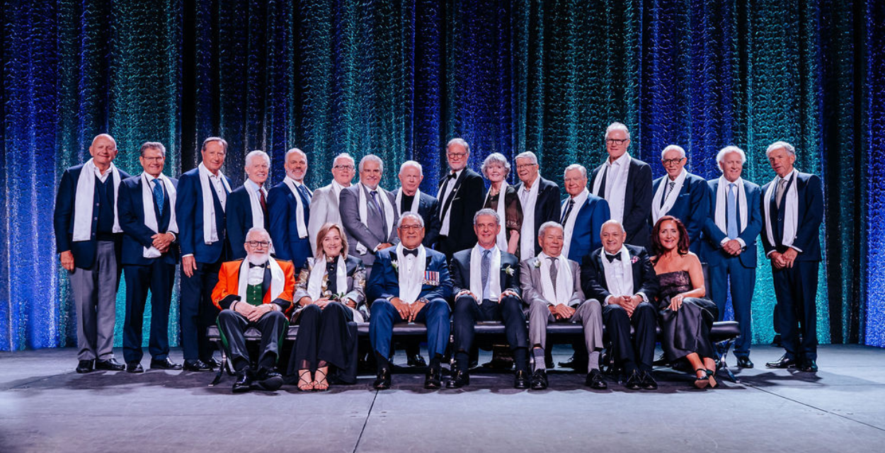 Past and present ABHOF laureates on stage after the gala